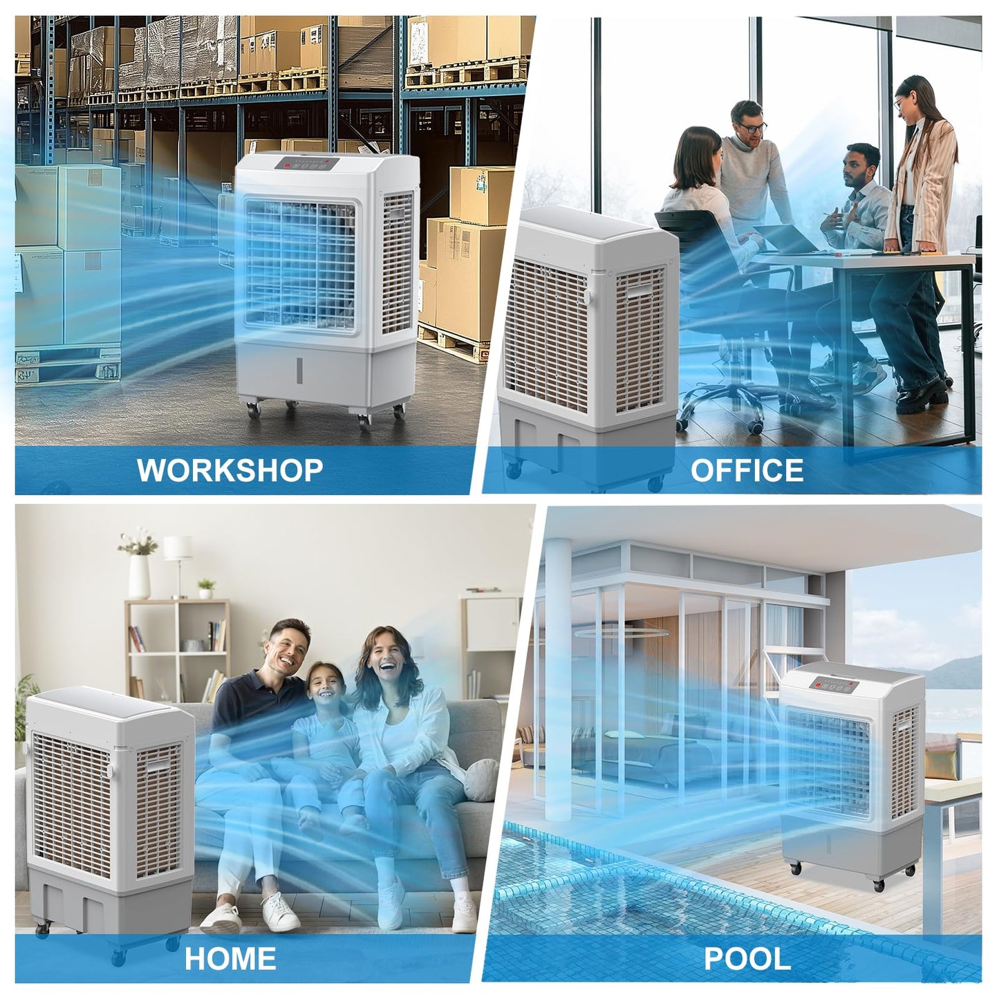 Large Windowless Portable Air Cooler, 3 in 1 Evaporative Swamp Cooler with Remote, Hoseless Ventless Fan Ac Unit, 7H Timer, 8 Gal Water Tank, 4 Ice Box for Garage, Bedroom Home Outdoor