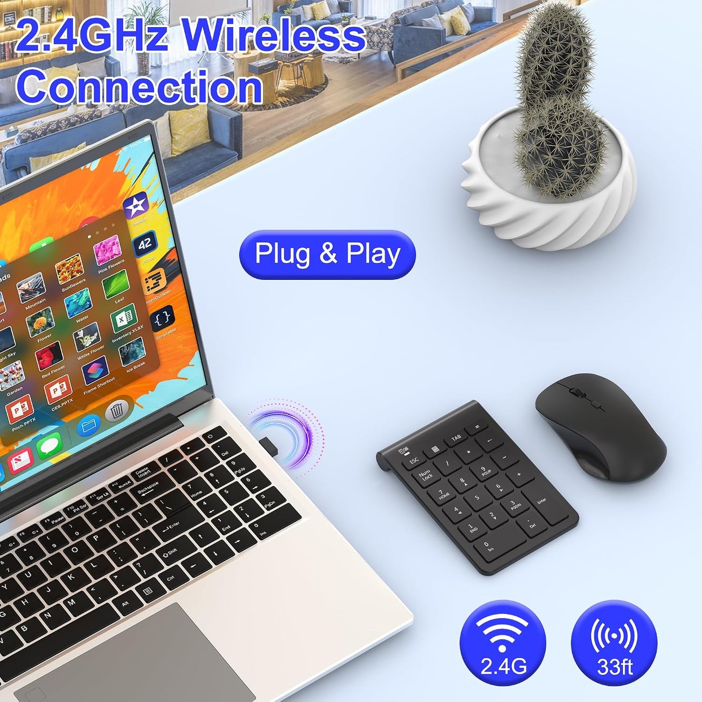 Arsandyn 22 Mouse-Black,2.4GHz 3 Accounting,Numpad Set Keys Wireless Number Pad and Numeric Keypad with Mouse