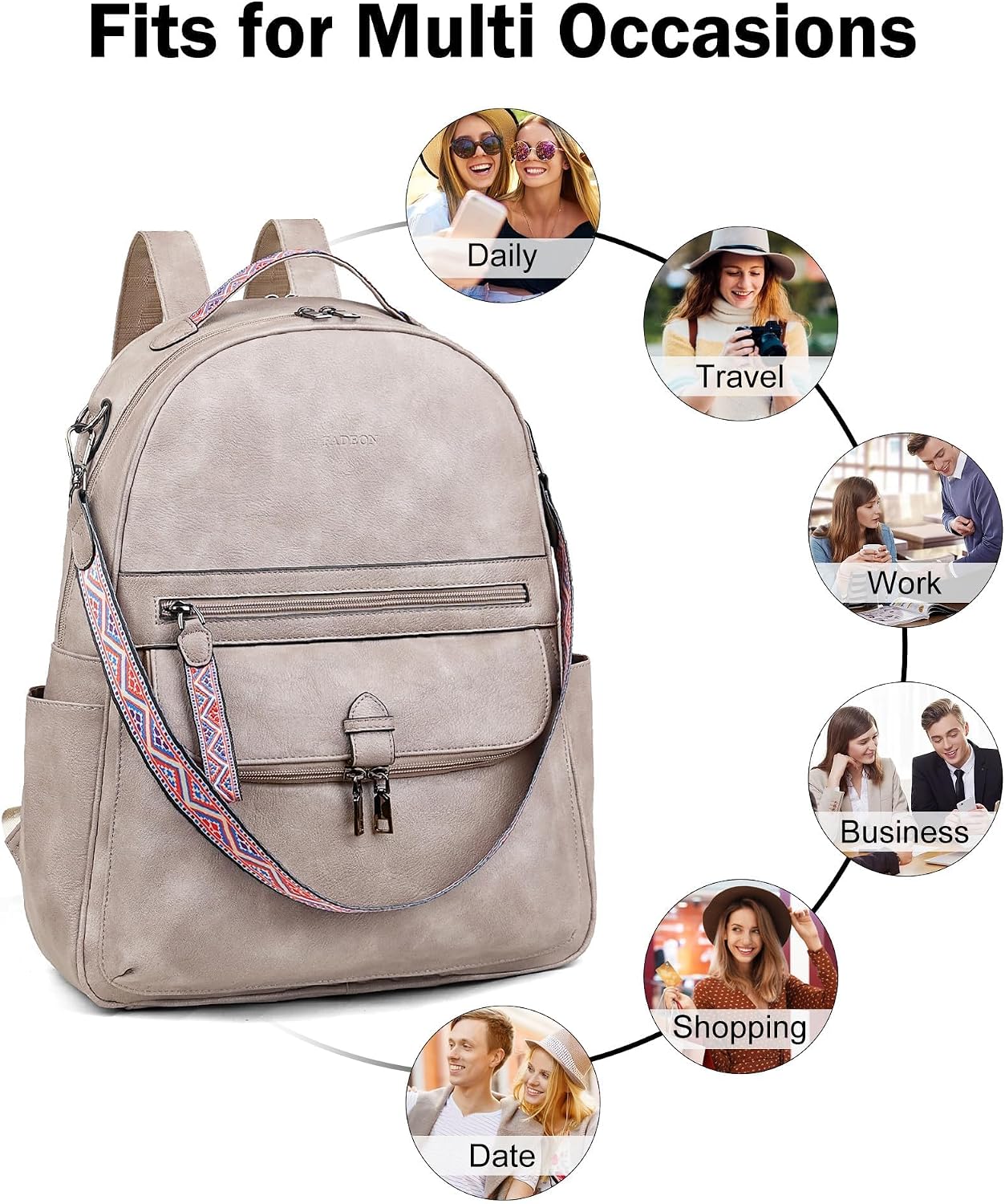 15.6 inch Backpack Backpack FADEON Leather Laptop Purse for Women, Designer Travel PU with Laptop Compartment for Work