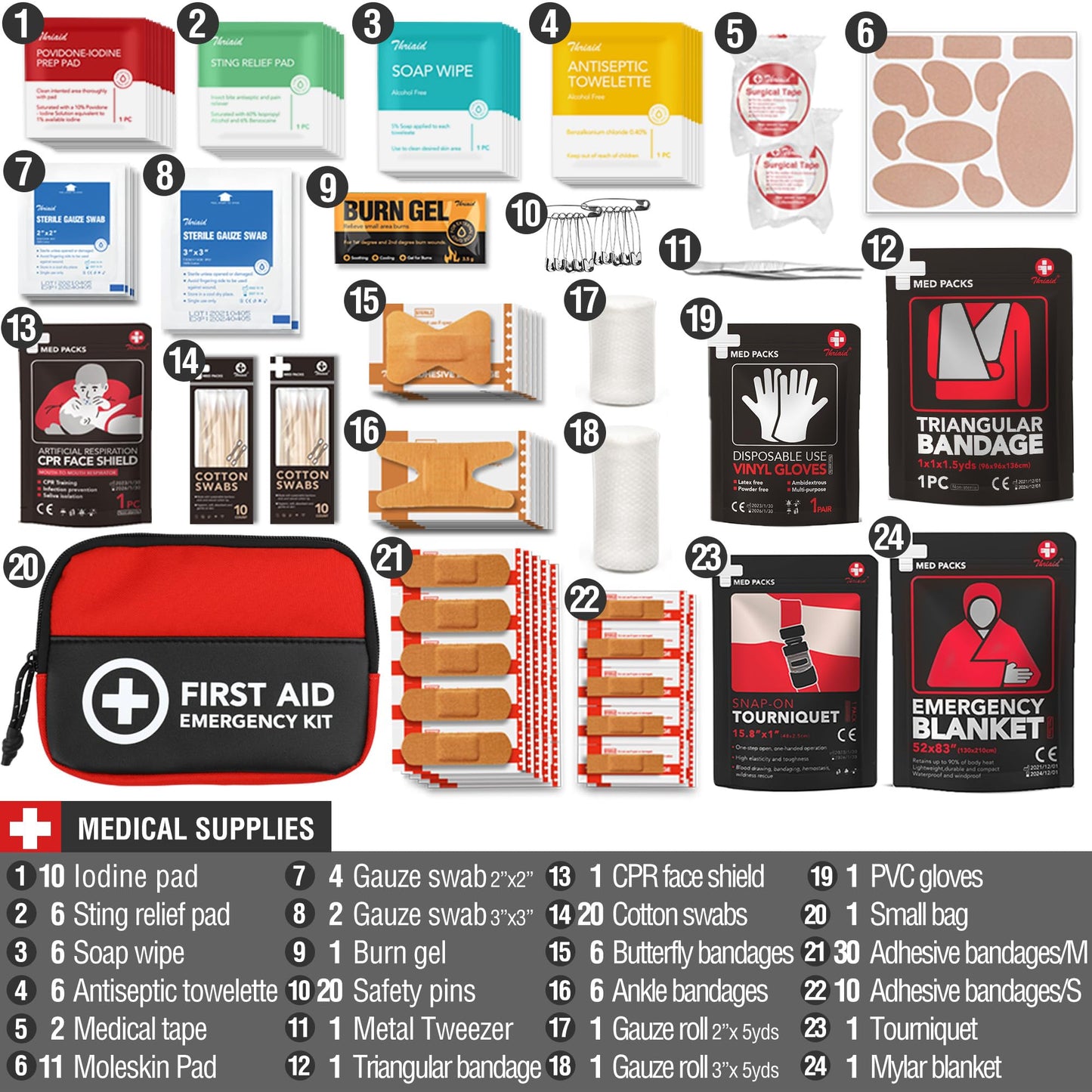 Survival First Aid Kit, 190 Pcs Survival Gear and Medical Supplies, Military IFAK EMT Molle Tactical Pouch for Outdoor, Camping, Hiking, Car, Vehicles and More (Black)