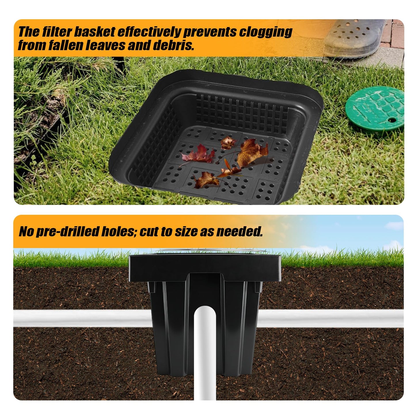18x18x15 Inch Catch Basin with Stainless Steel Grate, Large Drainage Basin with Debris Basket, French Drain Basin Without Reserved Hole for Yard, Patio, Downspout, Commercial, Municipal Pipeline, Lawn