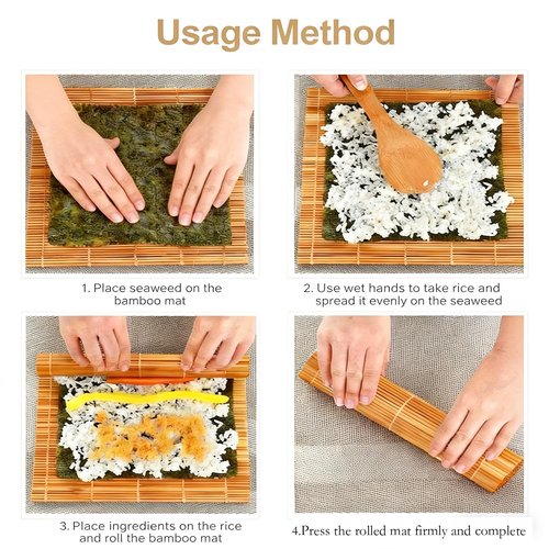 MIUQILAIY 9.5"x9.5"Bamboo Sushi Rolling Mat,kimbap roller(4 PCS)