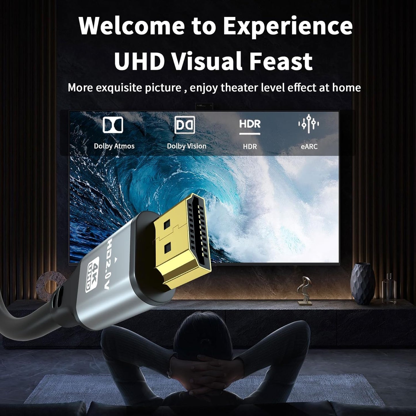 25 4K 18Gbps 2.0, PS5/PS4, FT HDMI Cable, High Speed HDMI Ultra HD, Ethernet, ARC, HDR Compatible with Xbox, HDTV