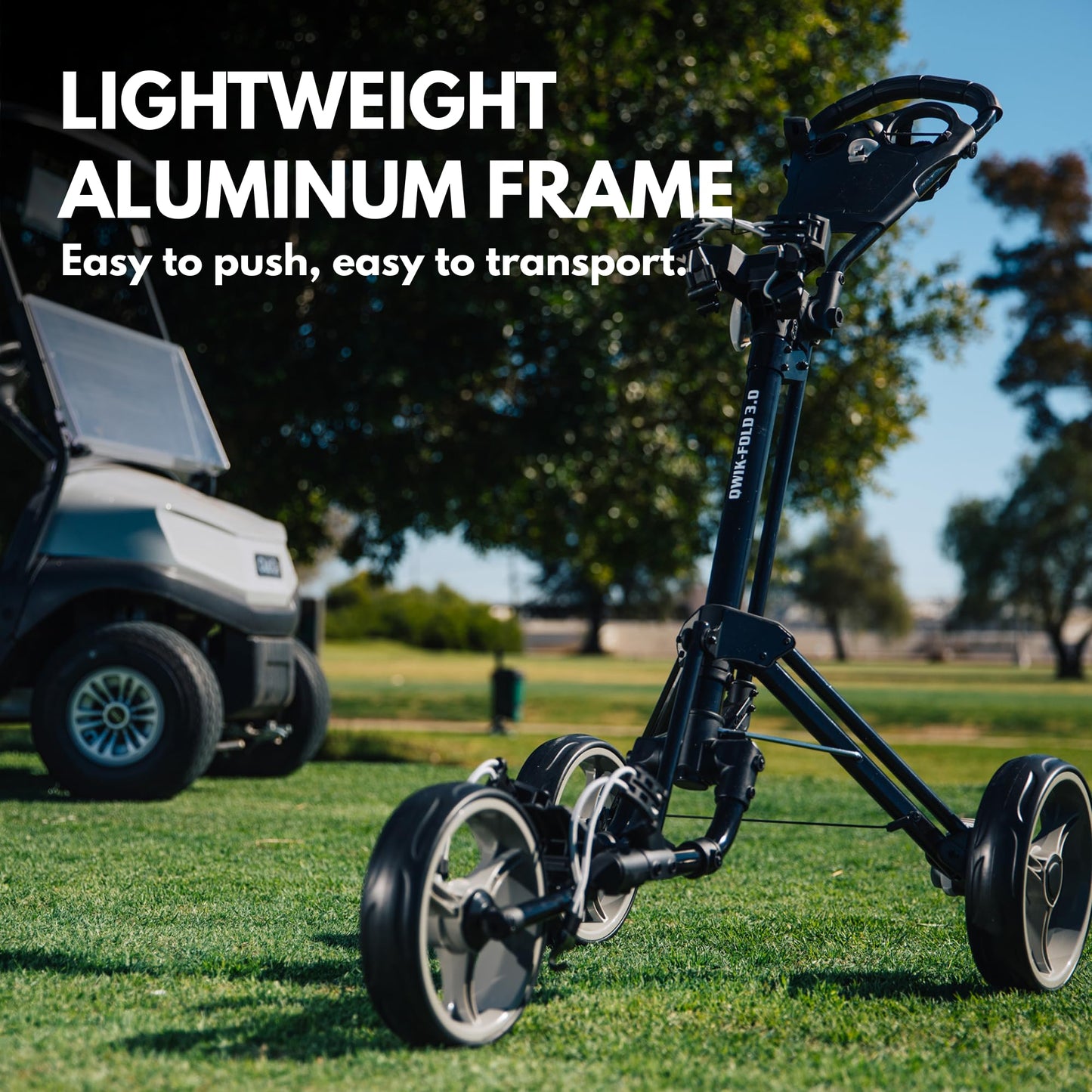 Qwik-Fold 3-Wheel Golf Push Cart with Foot Brake – 1-Second Fold & Unfold Trolley, Lightweight Aluminum Frame, Adjustable Handle, Smooth Ball-Bearing Wheels, Umbrella Holder & Storage - Lime
