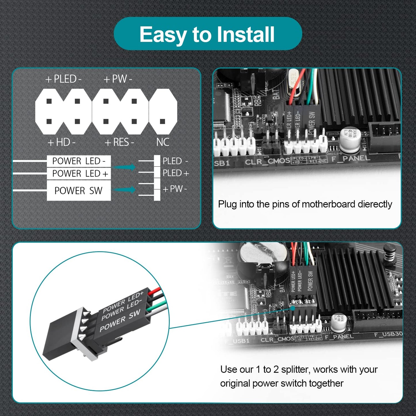 Mechanical Power Switch for Desktop PCs: LED On/Off Button Extension for Motherboard Boot