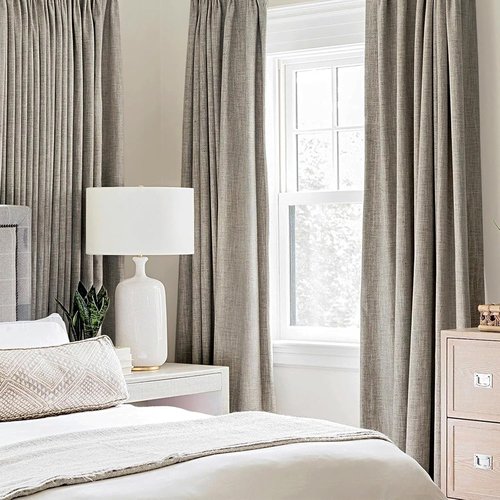 MIULEE Blackout Linen Curtains - 100% Thermal Insulated Room Darkening Draperies | Greige, 52x96 Inch (2 Panels)