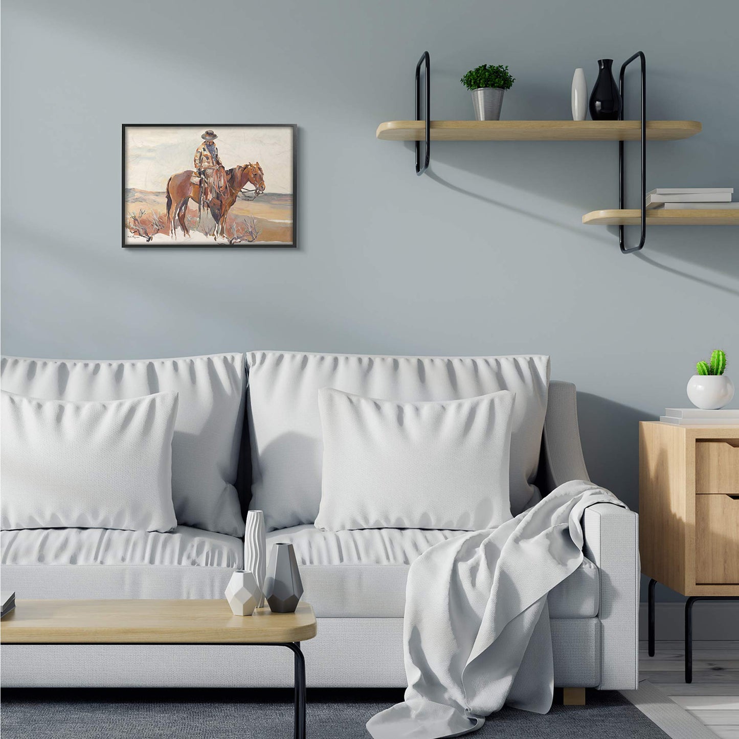 Stupell Industries Cowboy Fields and Farm Western Painting, Design by Marilyn Hageman Wall Art, 16 x 20, Black Framed