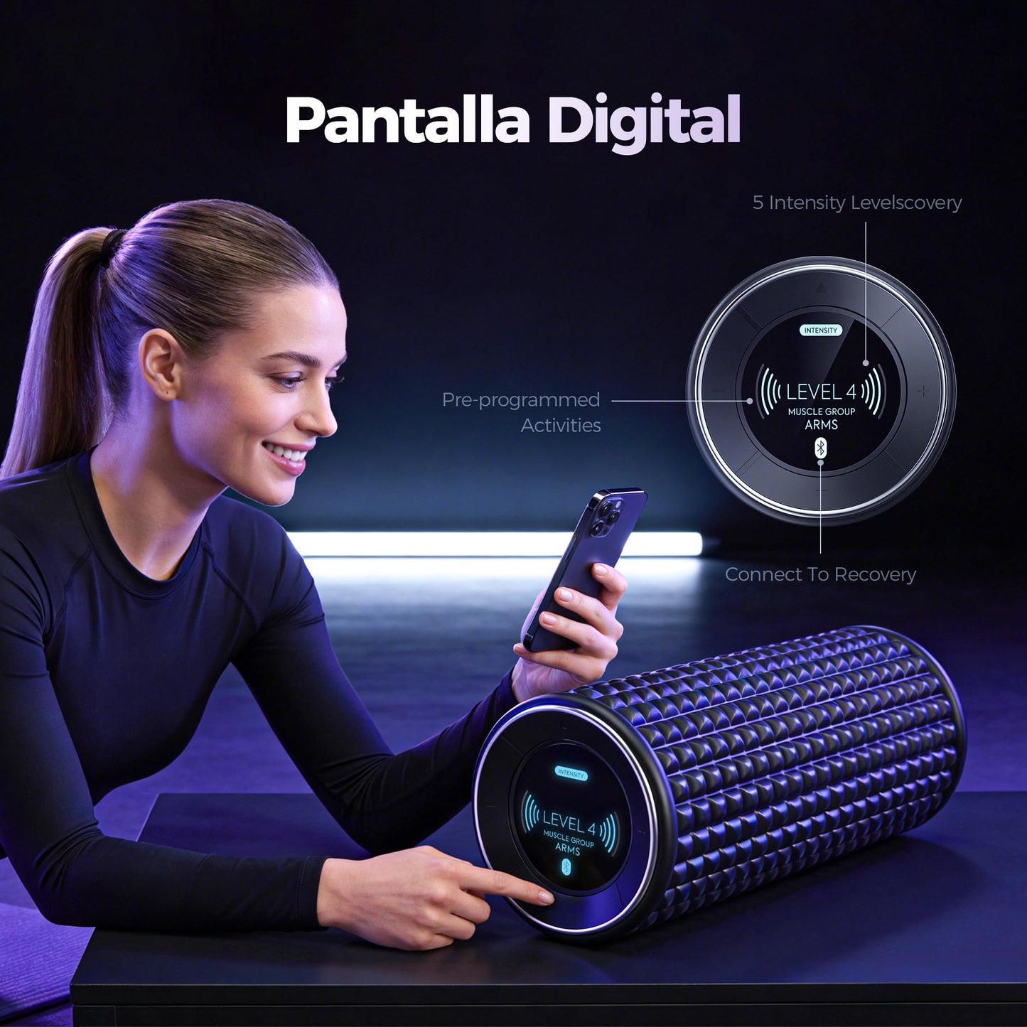 Vibrating Foam Roller with Smart APP Control, 5-Speed Electric Deep Tissue Massage Roller for Back Pain Relief, Muscle Recovery, Physical Therapy, Yoga, Neck, Leg Pain - Rechargeable & Portable