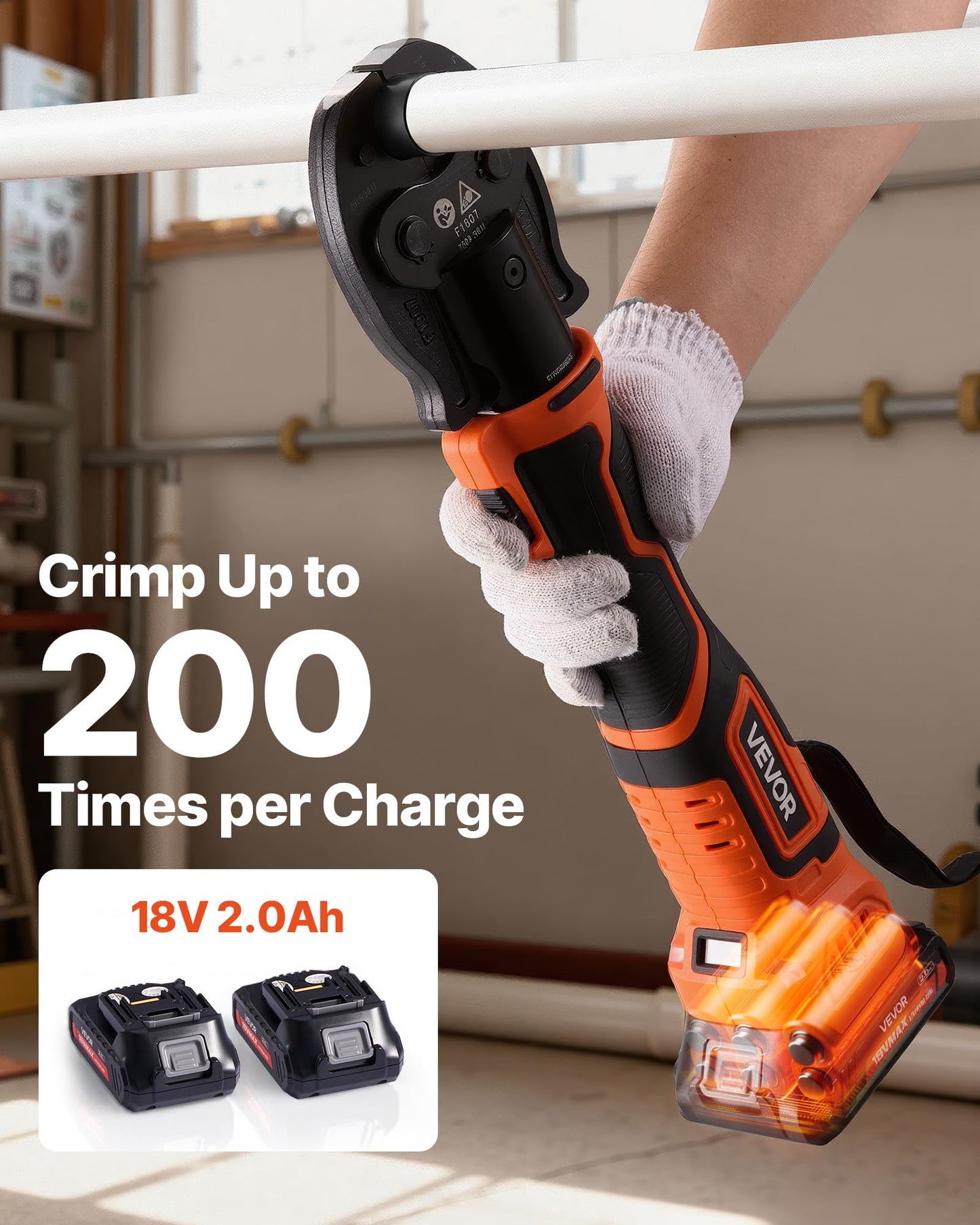 VEVOR Cordless Mini Press Tool, 18V Electric Pipe Crimping Tool for 1/2", 3/4", 1" PEX Pipe Copper Rings, 24KN PEX Press Tool with 2pcs Battery, Fast Charger & Carrying Case - Meet ASTM F1807 Standard