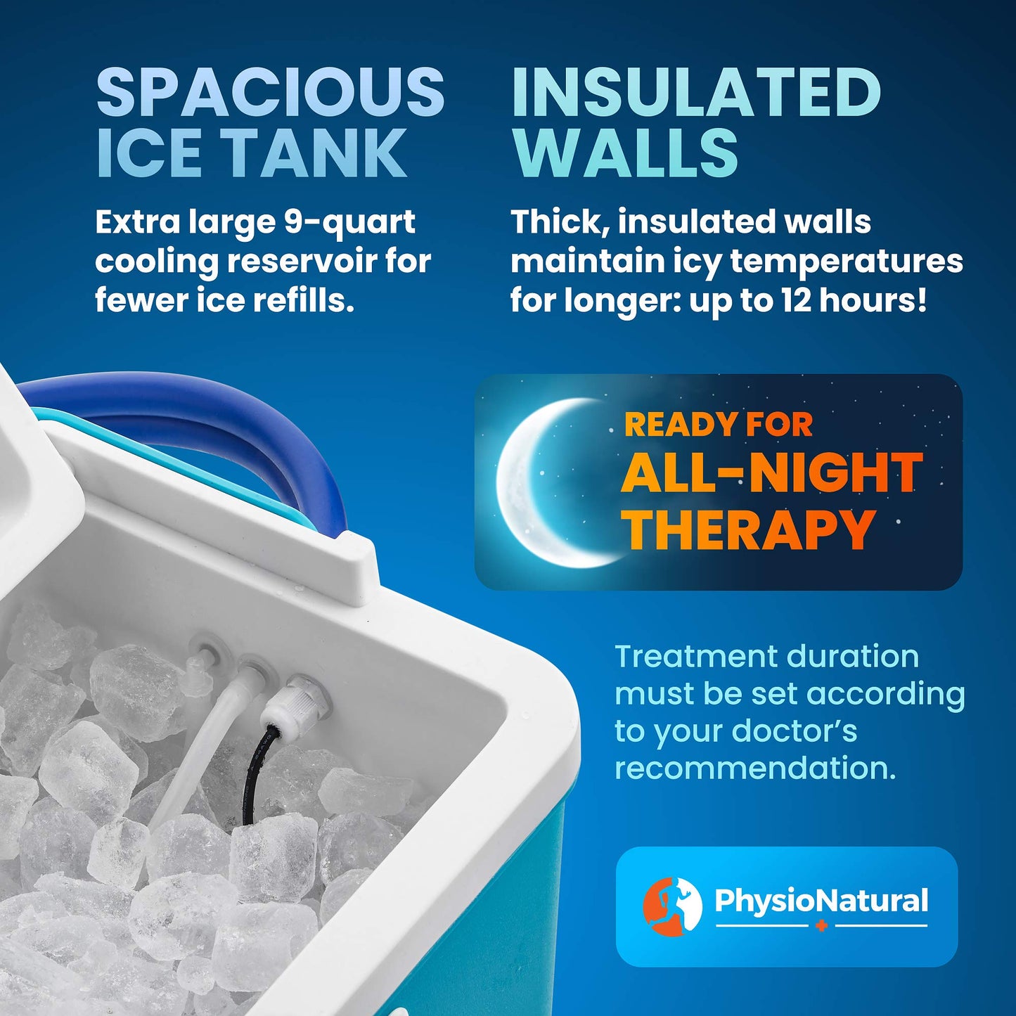 PhysioNatural Cold Therapy Ice Machine for Knee Surgery Recovery – Programmable Continuous Cryotherapy System with Adjustable Knee Pad for Post-Op Swelling, Sprains & Injuries