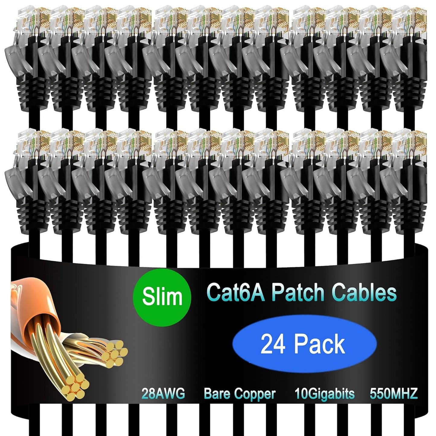 Lysymixs Cat6a 1 (24 Pack), Cat6a 6 10G, Slim Ethernet Patch Cable ft Patch Cable for Data Centers, Cat Cable Network