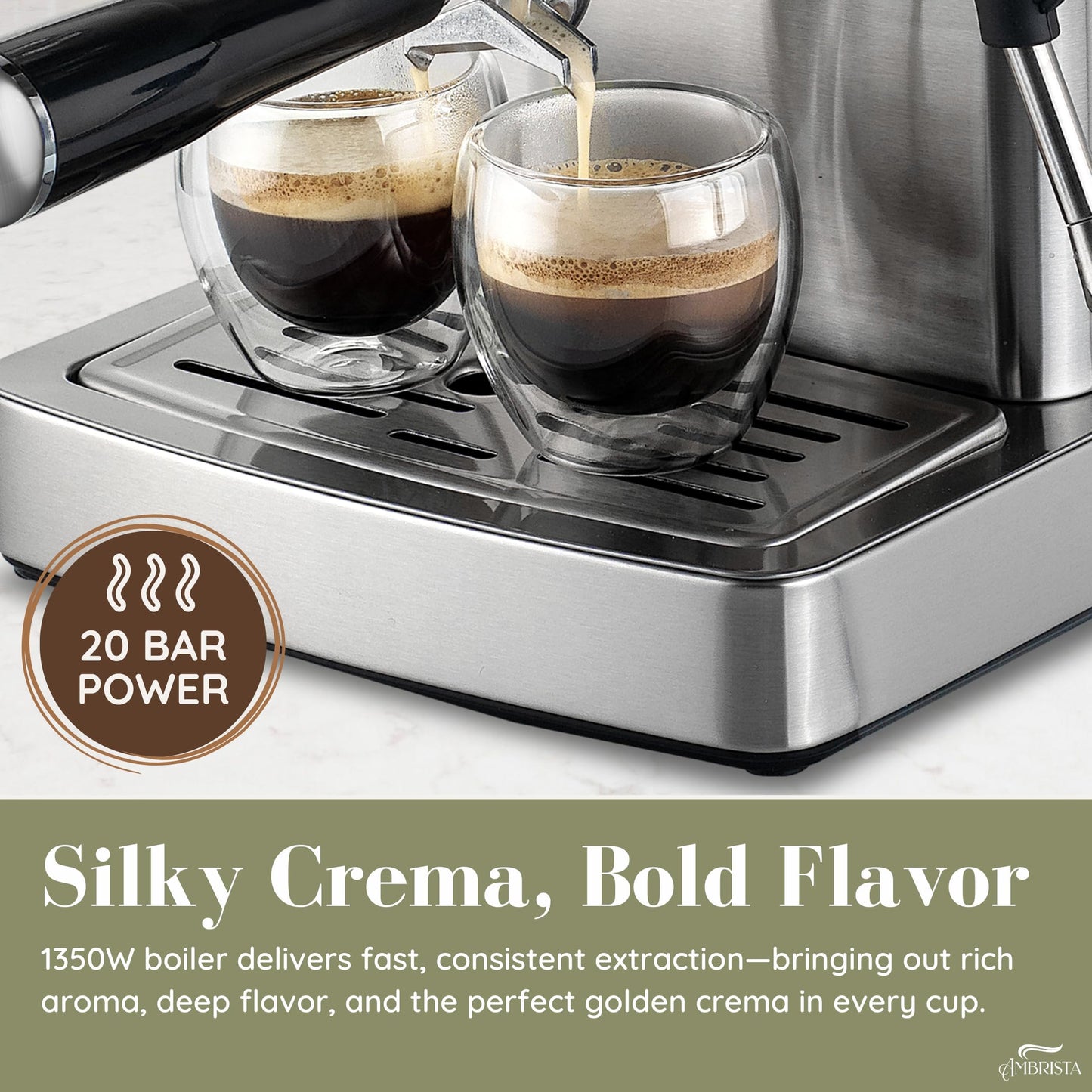 AMBRISTA Espresso Machine 20 Bar with Steam Milk Frother | Stainless Steel Espresso Maker with Customizable Brewing Temperature | 60oz Removable Water Tank | Perfect for Cappuccinos, Lattes and More