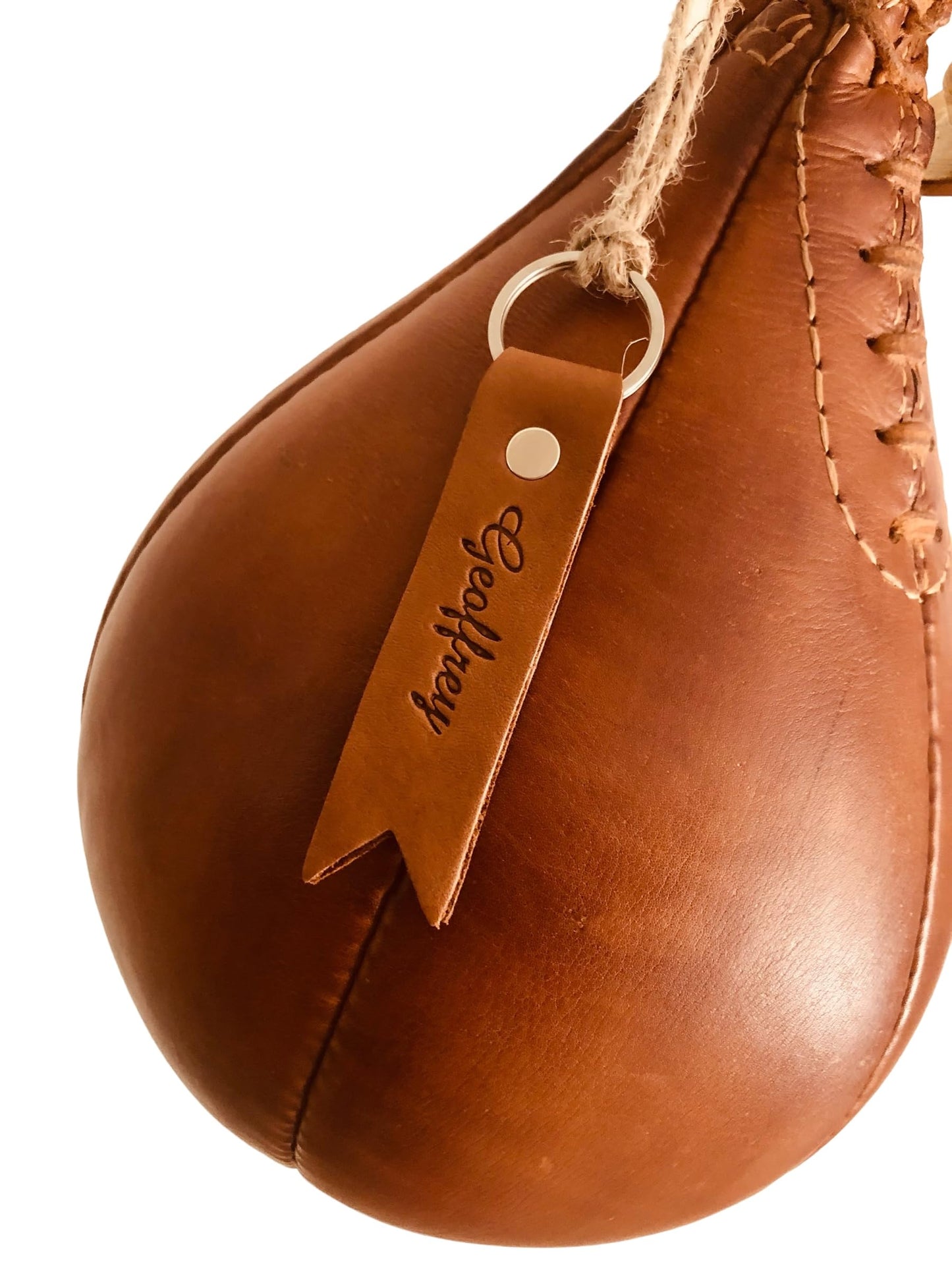 Geoffrey Retro Speed Punch Ball Bag with Brass Fitting Hanging | TAN Leather Vintage Boxing Training | Size 5 | GEOFFREY (Tan)