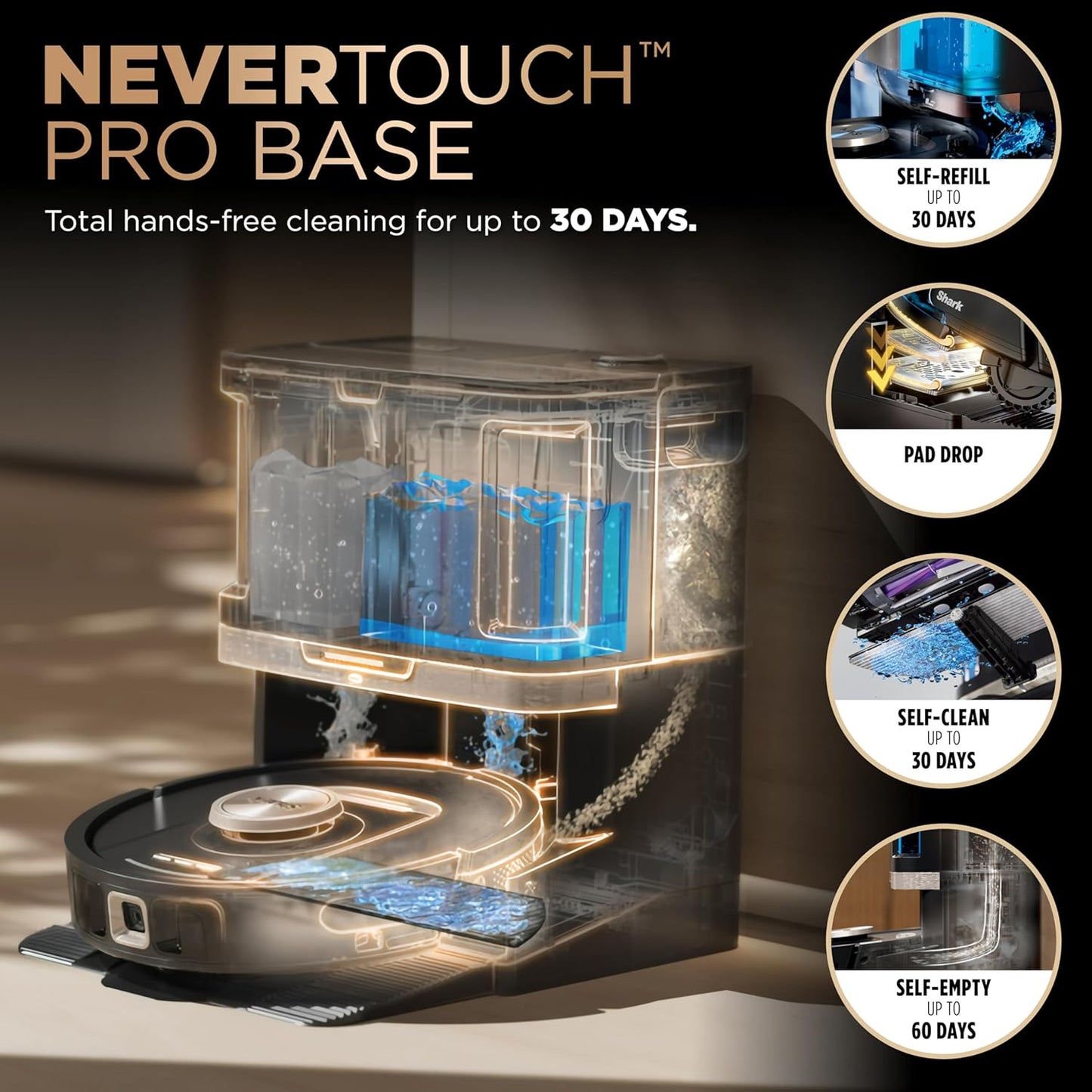 Shark Robot Vacuum & Mop Combo - PowerDetect NeverTouch Pro, Self-Emptying & Self-Cleaning, Black
