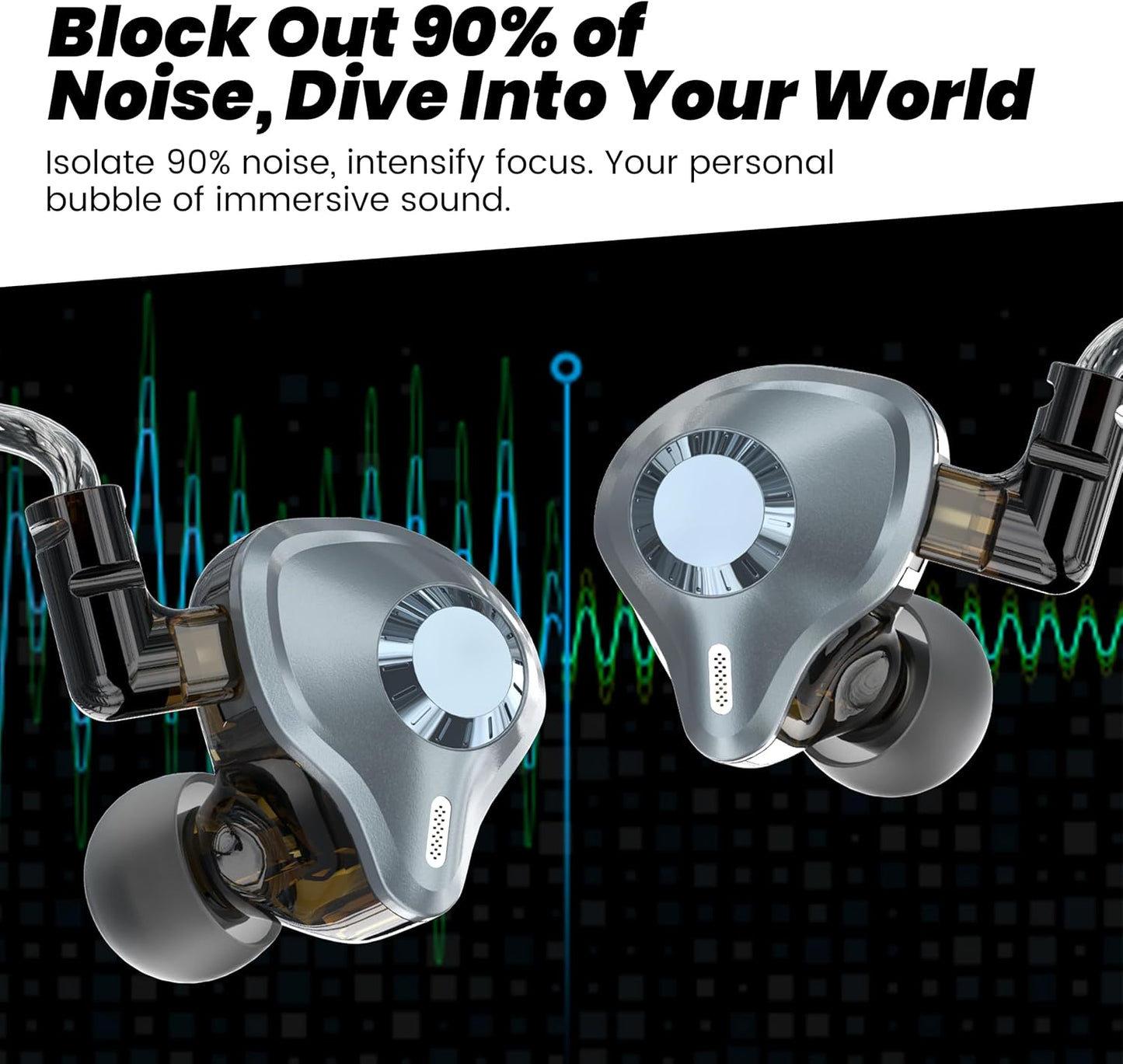 3.5mm 2 Singer/Musicians/Drummers in Ear Monitor Headphones, HiFi IEM Wired Earbuds, Deep Bass Sound Isolating