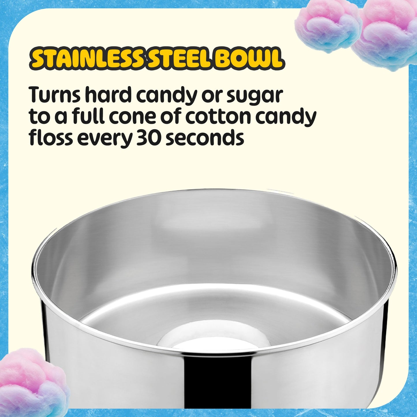 Cotton Candy Machine With Cart – 1000W Flufftastic Floss Maker With Stainless-Steel Pan, Side Trays, And 13in Wheels By Great Northern Popcorn (Blue)