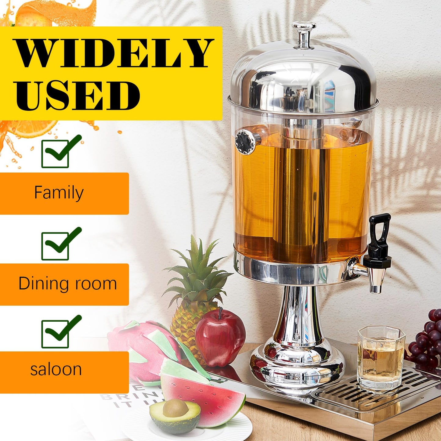 Gisafai 3 Pcs 2 Gallon Drink Dispensers for Parties, Beverage Dispenser with Stand, Stainless Steel Hot Cold Juice Dispenser with Centre Ice Core and Drip Trays for for Beer, Water Lemonade