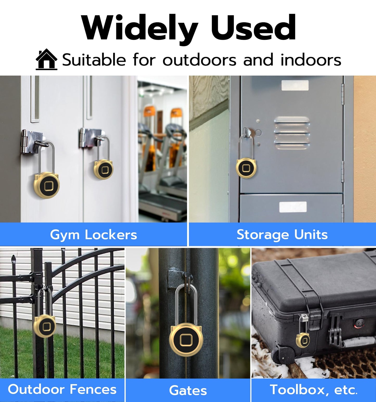 Anweller Fingerprint Gym Locker Lock, Keyless Biometric Long Shackle Small Padlock, Electronic Digital Bluetooth Smart Waterproof Pad Lock for Outdoor Fence Gate School Storage Sport Backpack Travel