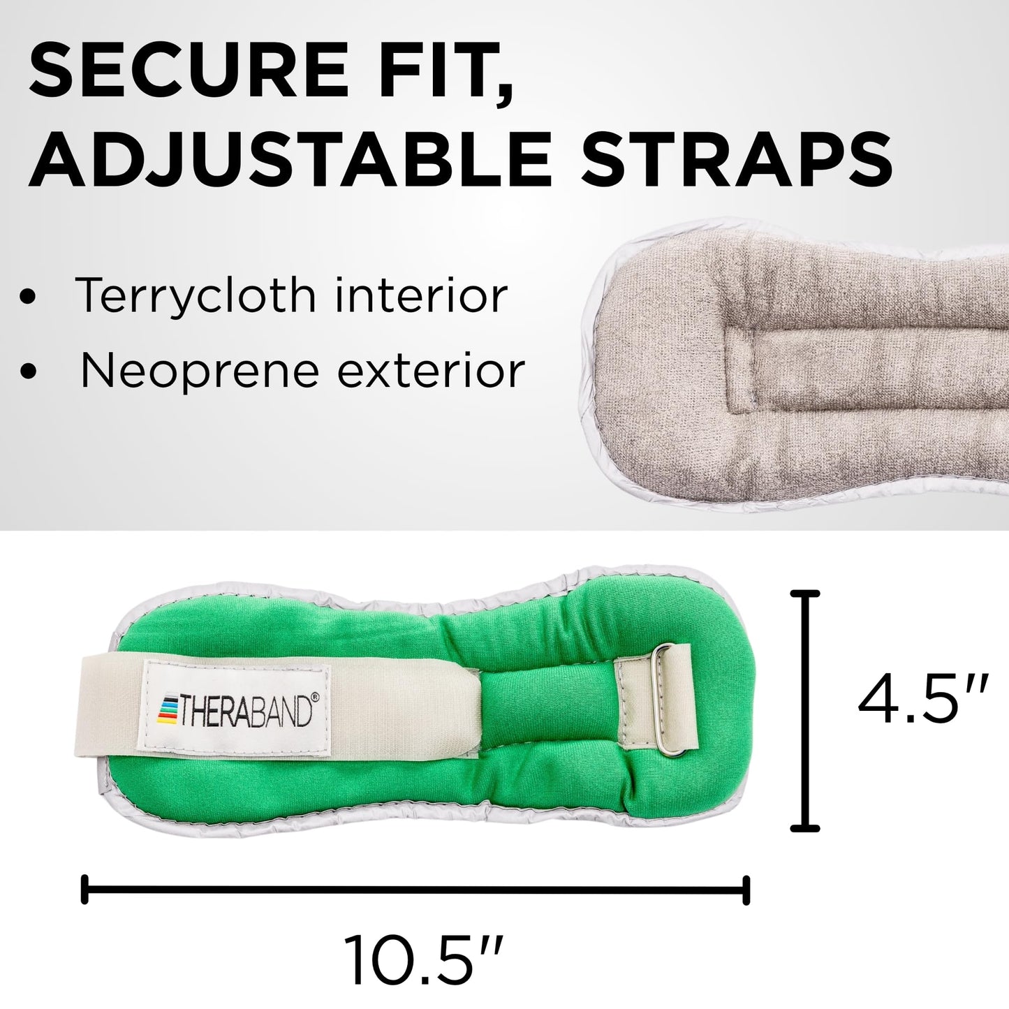 Theraband 25871 Comfort Fit Ankle & Wrist Cuff Wrap Weight Set, 1.5lbs, Green