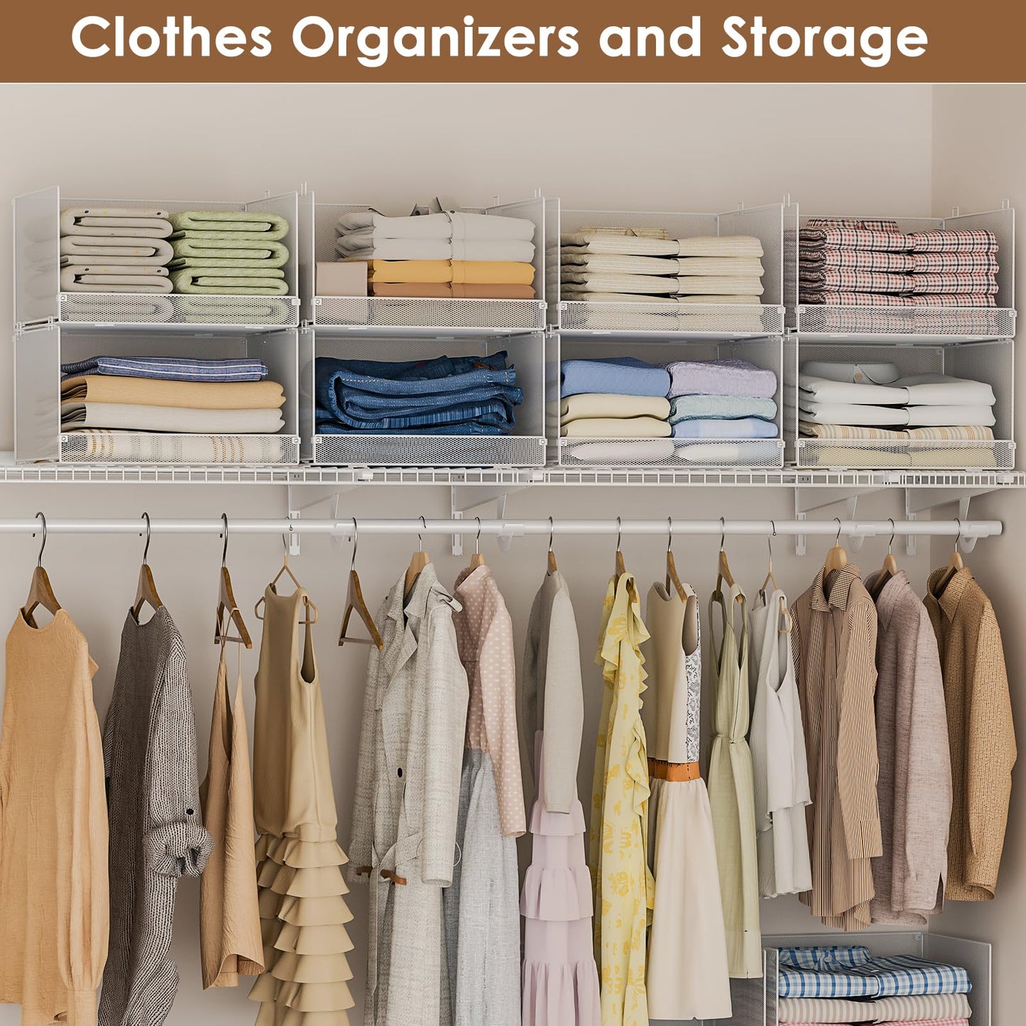 Tiaoheka 4-Tier Stackable Closet Organizers and Storage Shelves, Foldable Closet Shelf Organizer, Stackable Storage Bins Drawers for Closet Organizer System, White(Patent Pending)