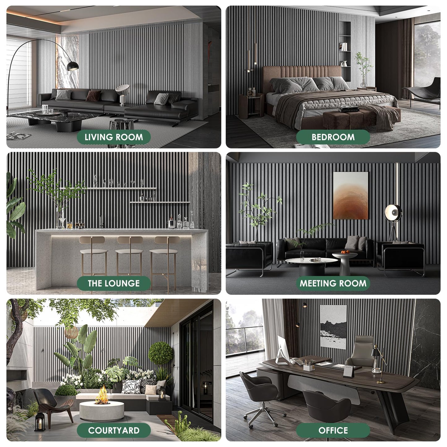 VallisCo 4-Piece Wood Slat Acoustic Panels for Stylish Interior Decor & Noise Reduction - 94.5" x 7.87" 3D Solid Wood Wall Panels for Ceiling and Wall, Covers 20.66 Sq Ft, Grey Oak