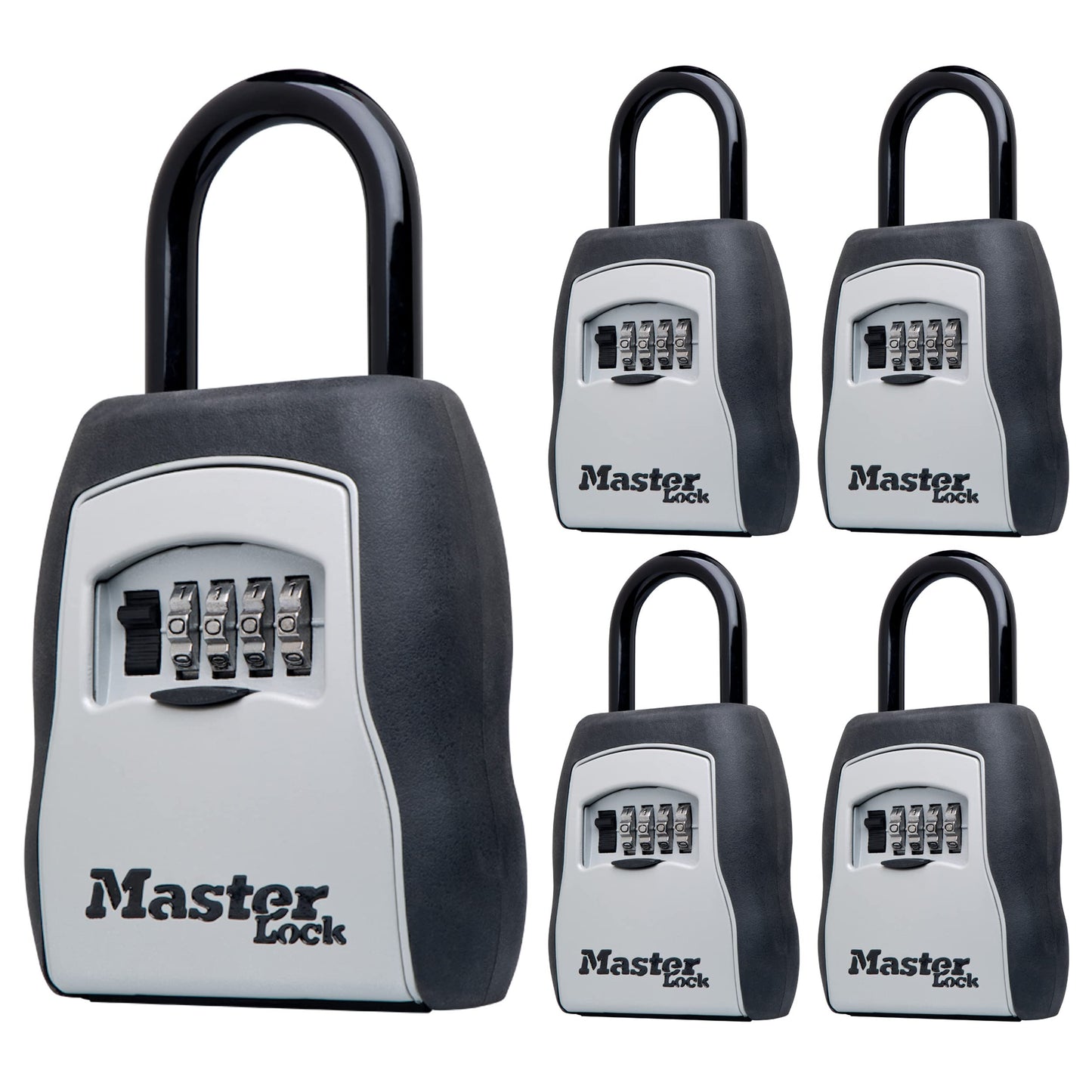 Master Lock Key Lock Box for House Keys – Outdoor Portable Combination Lockbox with Resettable 4 Digit Code, Weather Resistant Durable Metal Body, Holds 5 Keys, 5400EC5, Black, 5 Pack