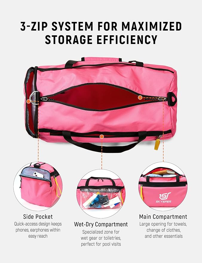 SKYSPER 30L Gym Duffel - Sports Bag Small with Wet Pocket for Sport, Travel, Fitness & Workout Men Women(Pink)