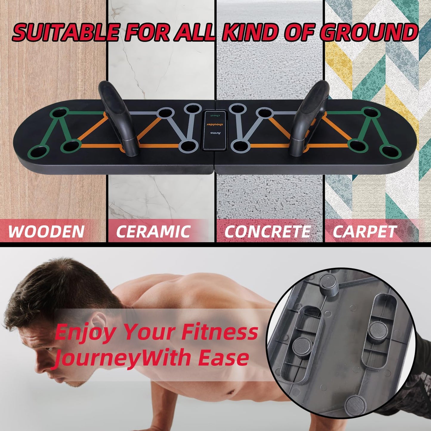 Foldable Push Up Board System 10-in-1 Multifunctional Push Up Bar for Full-Body Strength Training with Pushup Handles, Portable Home Gym Equipment Chest & Arm Muscle Builder for Men & Women