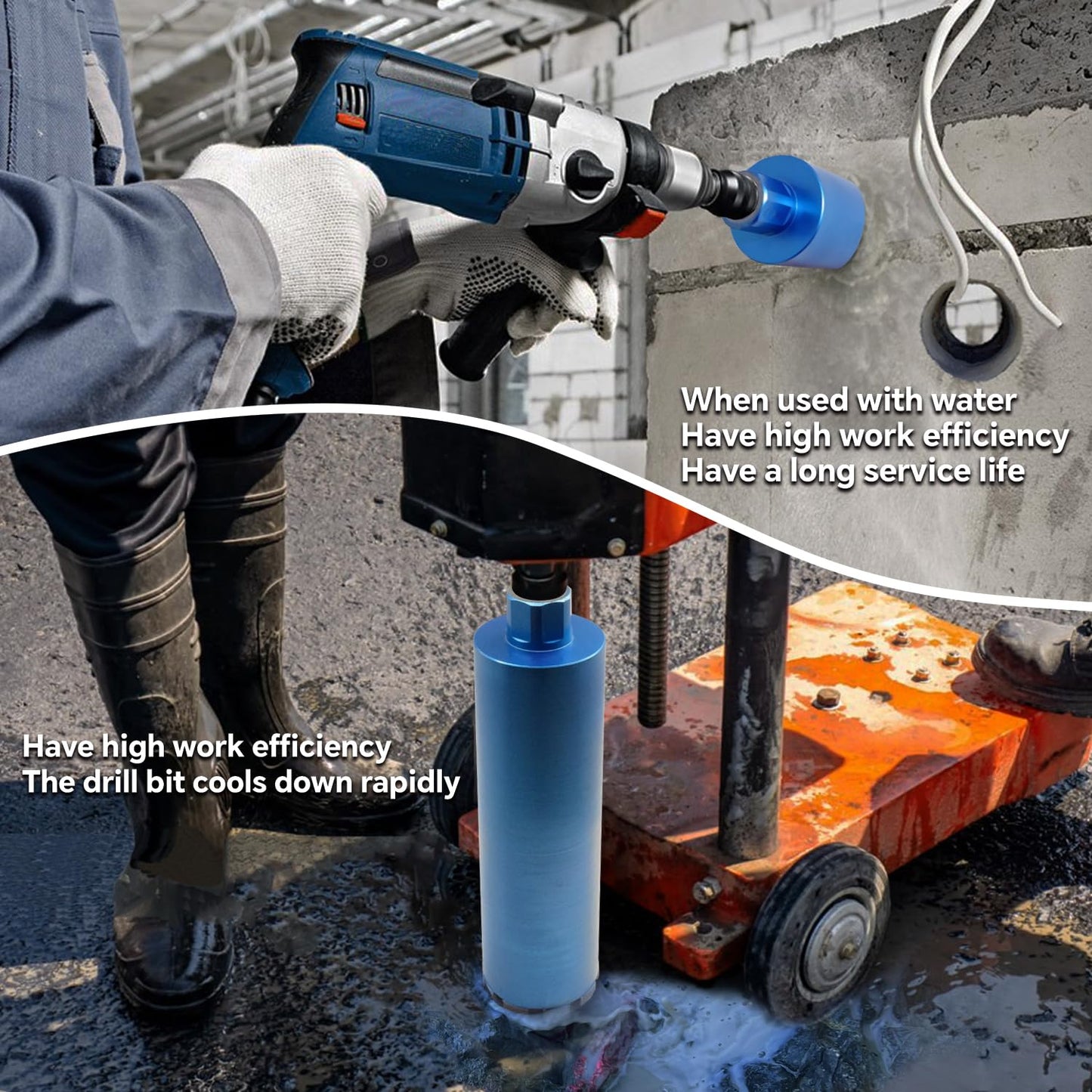 HBKEEN 8" Wet Diamond Core Drill Bits for Concrete with Rebar, Brick, Block, Masonry, 15" Drilling Depth, 1-1/4-7" Thread, Laser-Welded Segments for Construction & DIY Home Renovation