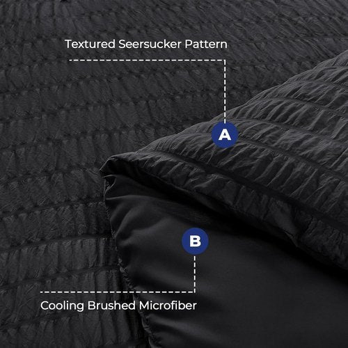 HYMOKEGE Queen Comforter Set - Black Oversized 7-Piece Seersucker Luxury Bedding | All-Season Comforter, Sheets & Pillowcases