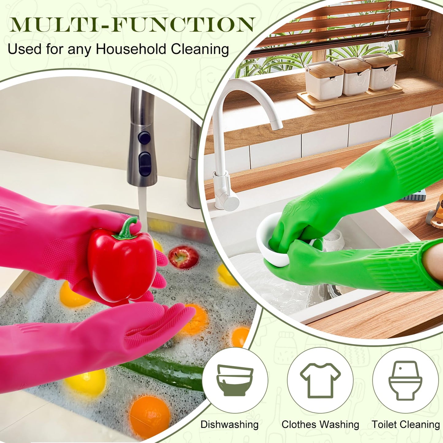 Gdotmely 3 Pairs Rubber Dishwashing Gloves,Rubber Cleaning Gloves, Reusable Kitchen Glove for Household,Waterproof