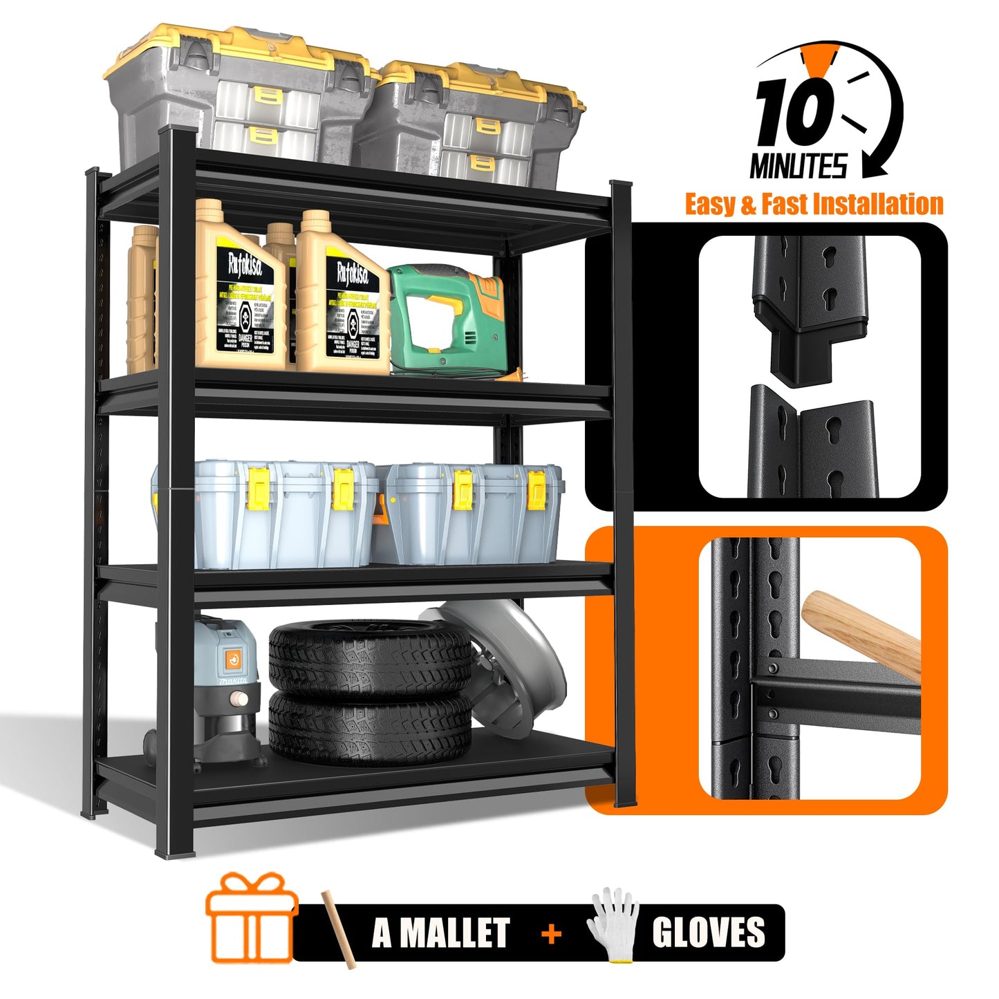 Rufokisa 40in Wide Garage Shelving Heavy Duty，2000lbs Large Loads Adjustable Garage Storage Shelves,All Metal Storage Racks and Utility Rack Shelves, 40”W x 16”D x 72”H (Black)