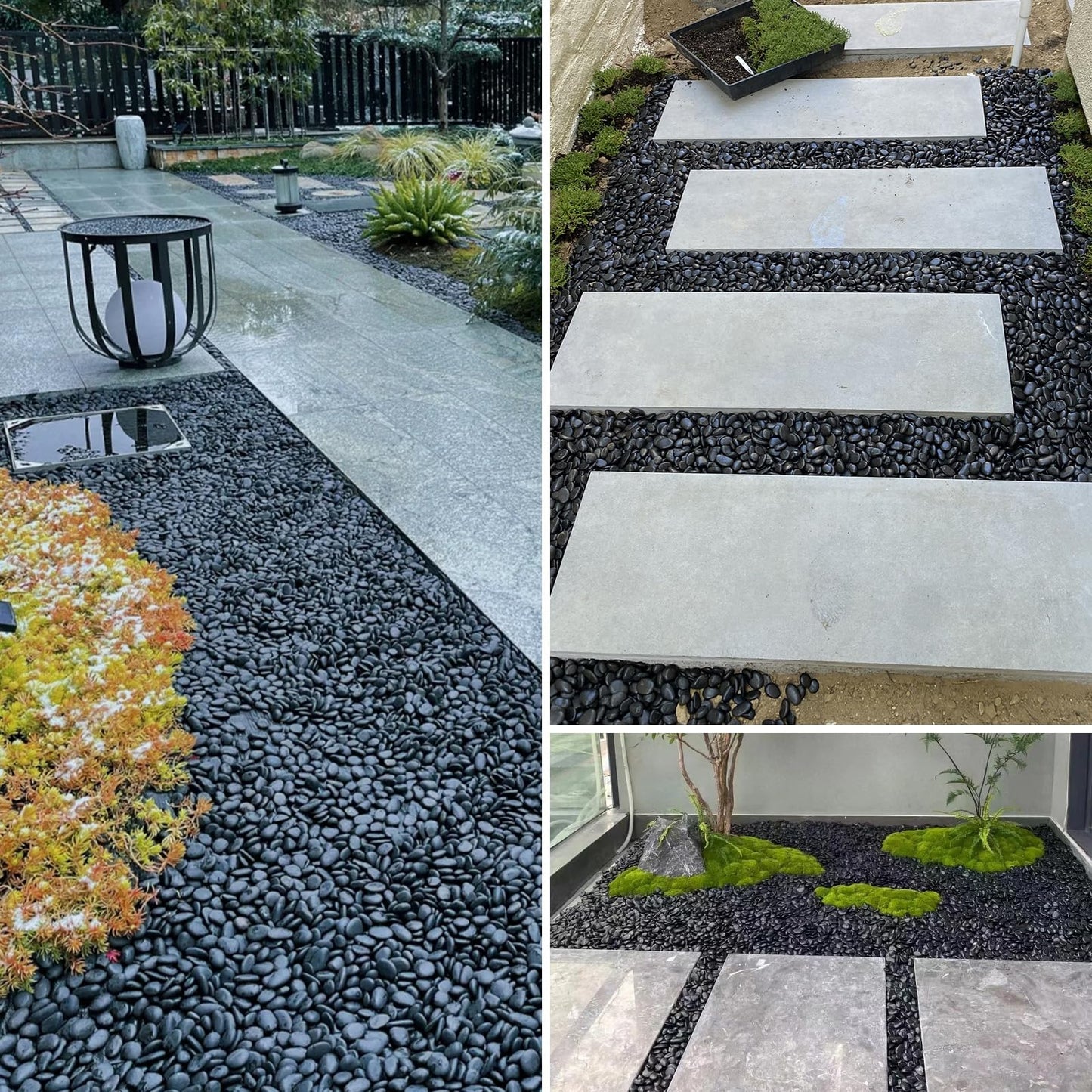 Mulctun 45LB Polished Black Pebbles,1/4" - 3/4" Small Black River Rocks for Landscaping, Natural Gravel Smooth Decorative Stones Dressing for Vases Planters Garden Outdoor Indoor