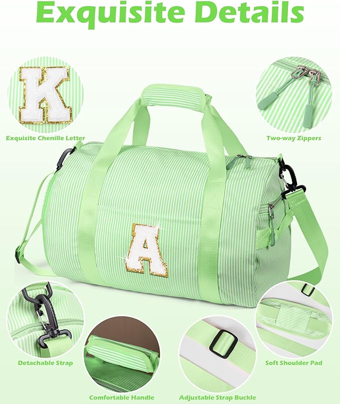 Dance Recital Gifts for Girls, Girl Gym Bag, Kids Monogram Overnight Duffel Bags with Shoe Compartment, Personalized Travel Bag with Makeup Pouch, Cheer Stuff for Granddaughter (Letter T)