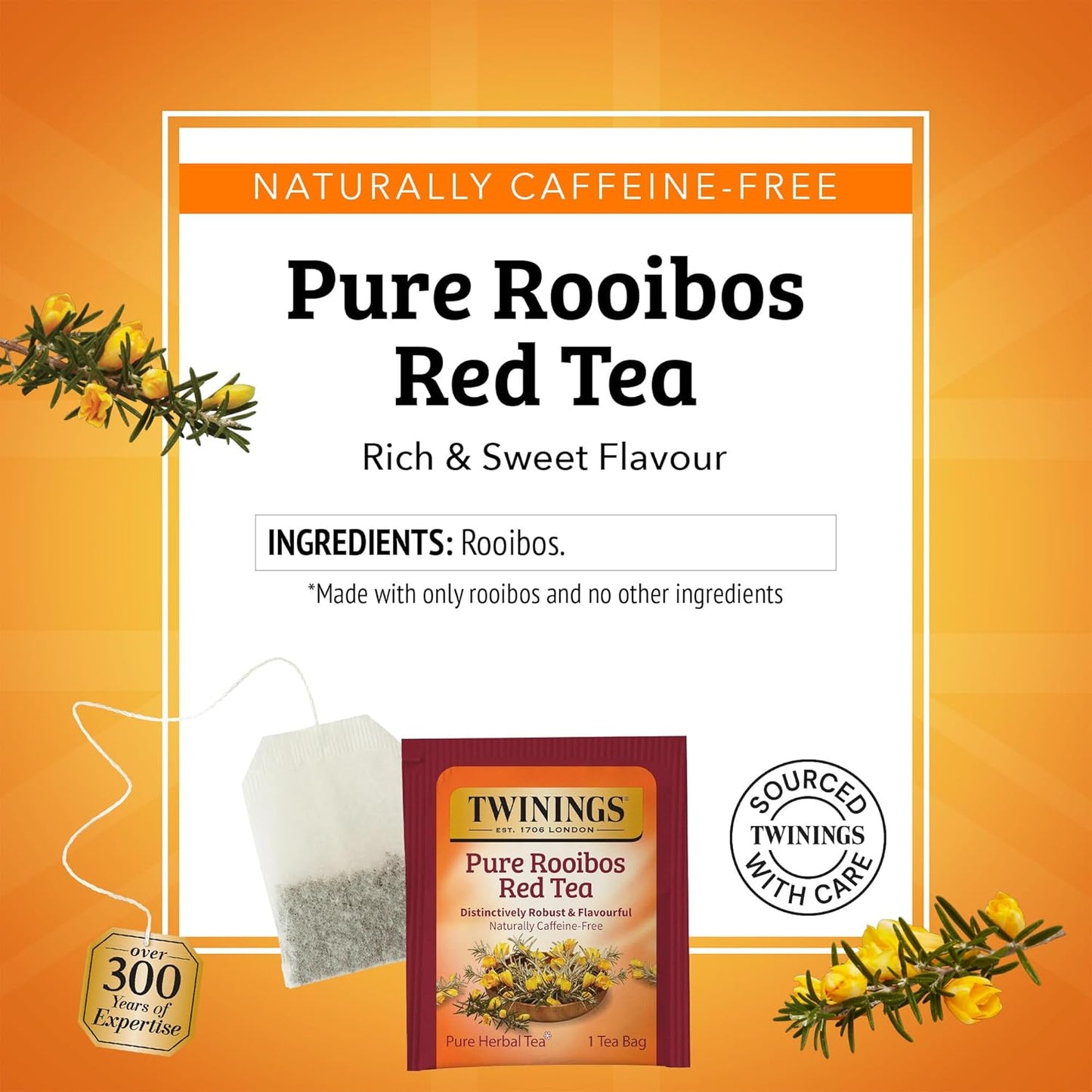 Twinings Rooibos Red Herbal Tea - Sweet & Uplifting Aroma, Caffeine-Free | 120 Individually Wrapped Bags