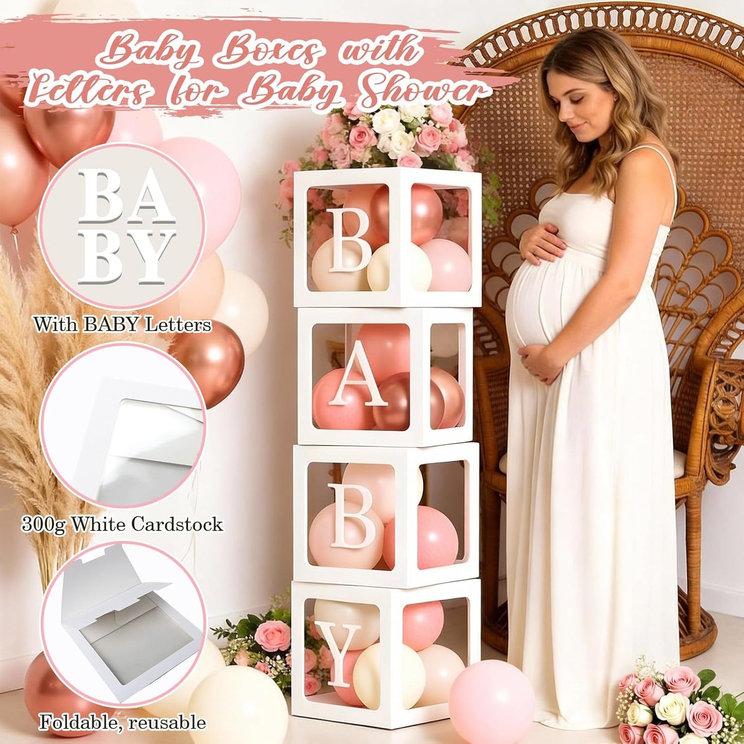Winrayk Rose Gold Balloons - Floral Baby Shower Decorations Kit | Pink Balloon Arch & Letter Boxes