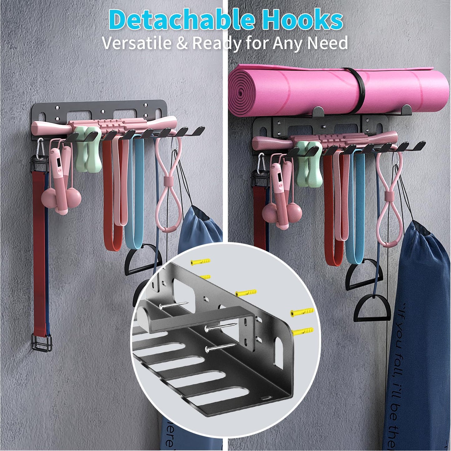KHAMAL Multi-Purpose Gym Equipment Storage Rack for Resistance Bands - Gym Wall Storage for Exercise Bands, Yoga mat, Jump Ropes, Weight Belts, Straps, Hula Hoop