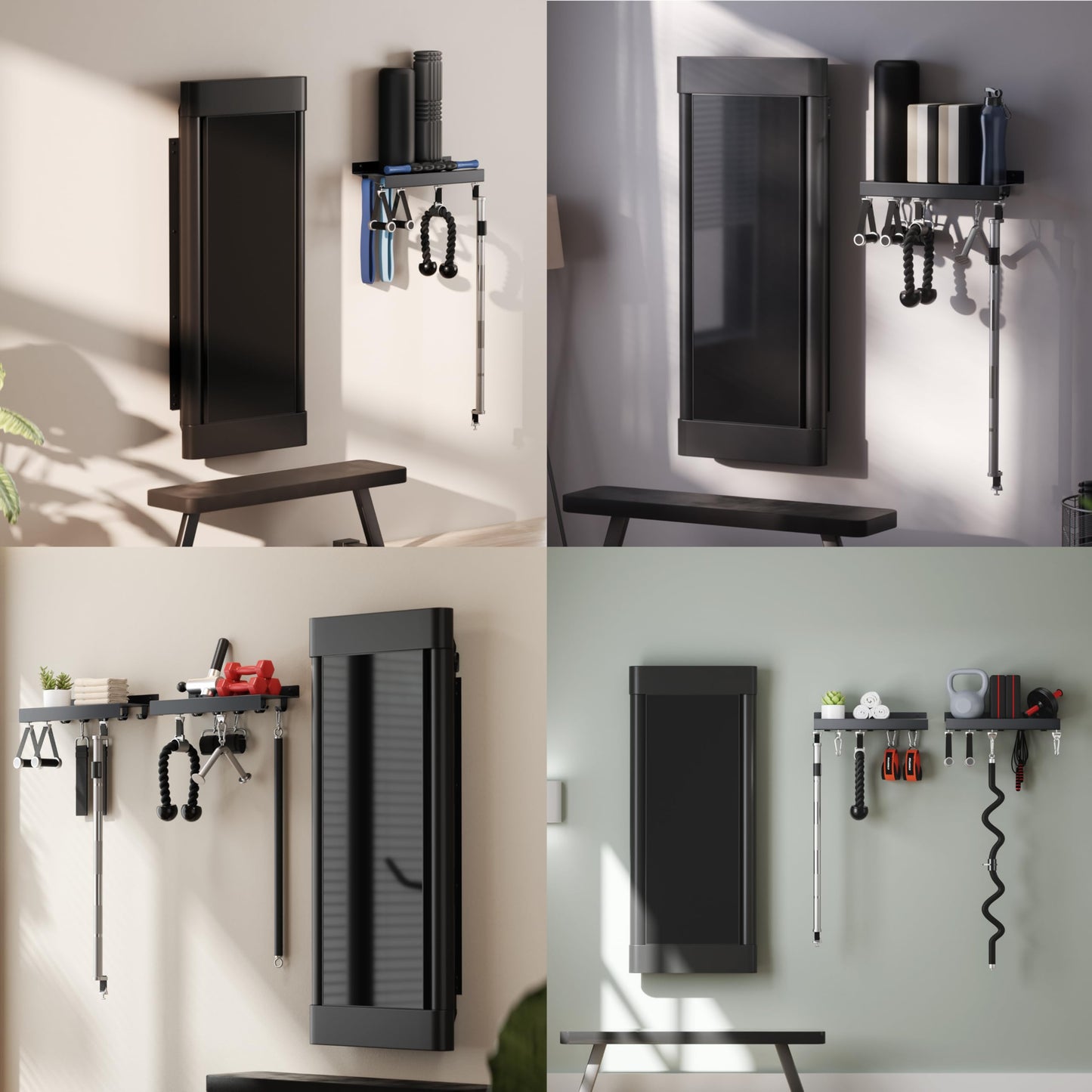 Crostice Metal Shelf Compatible with Tonal Accessories, Floating Shelf Organizer for Home Gym Storage, T-Lock Adapters Bracket Hanger, Gym Rack Wall Mounted with Hooks, Black Workout Holder