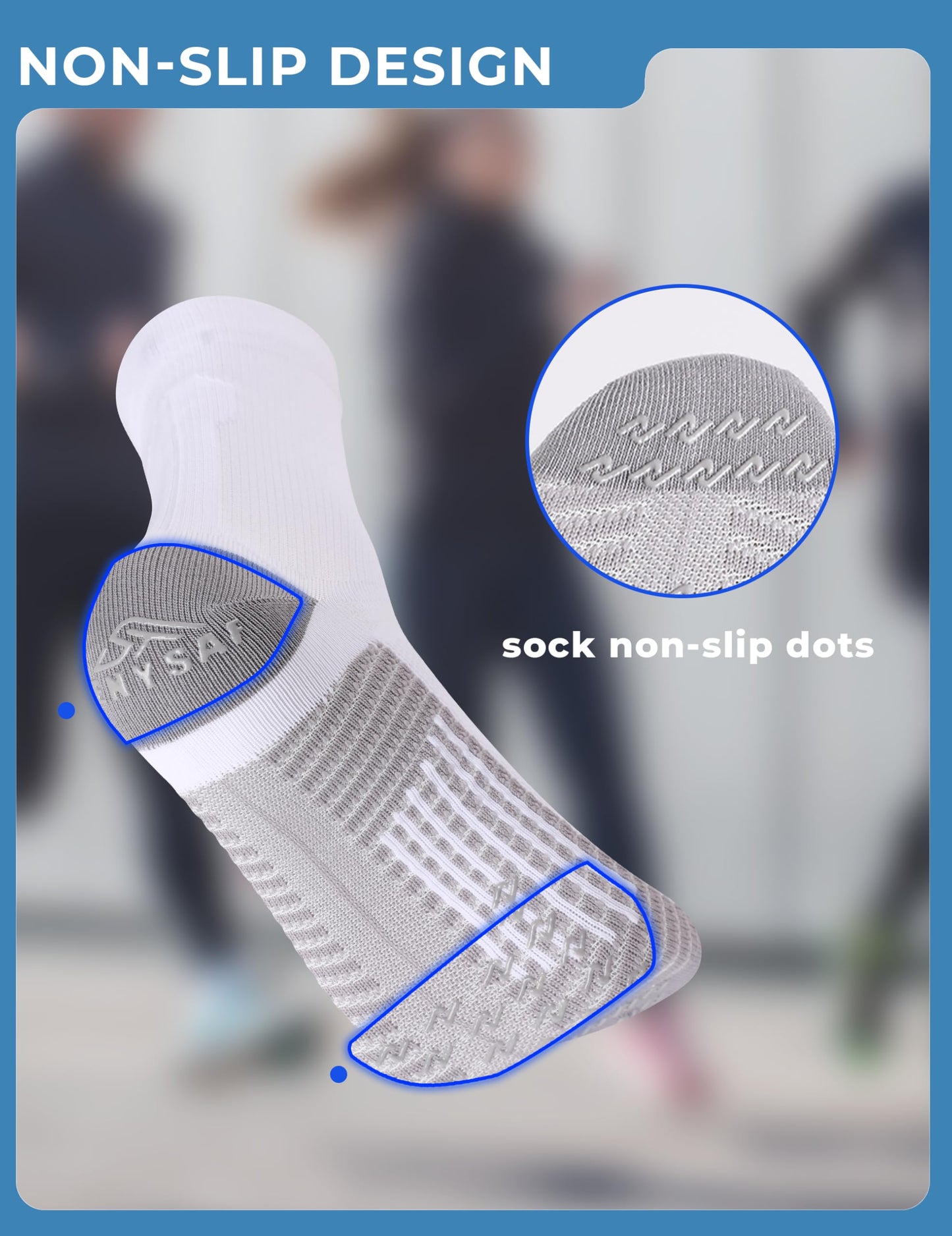 TENYSAF Men's Compression Socks for Running: 3 Pairs Grip Athletic Socks - Breathable Non-Slip for Runner Gym Badminton Sports White Size 9-13