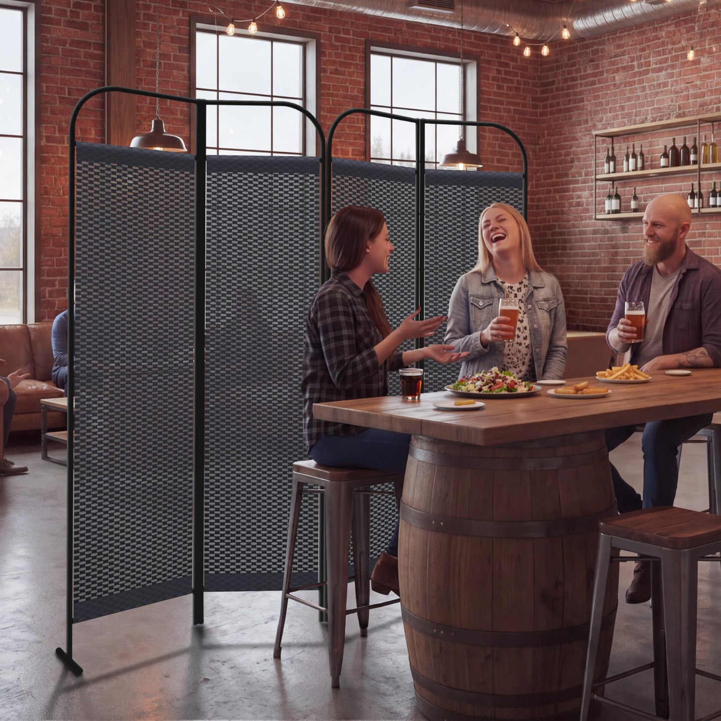 DECOLAB 4 Panel Room Divider Partition, Portable Folding Privacy Wall Panel, Home, Office, Studio, Bedroom, Light & Air Flow, 68" x 71", Knight