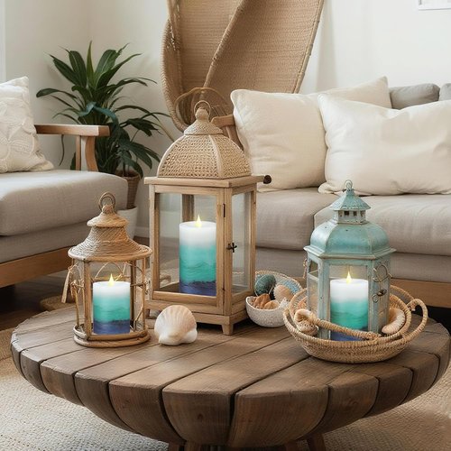 Baquler Flameless LED Ocean Gradient Pillar Candles - 3 Pcs Blue Teal Coastal Decor for Weddings & Parties