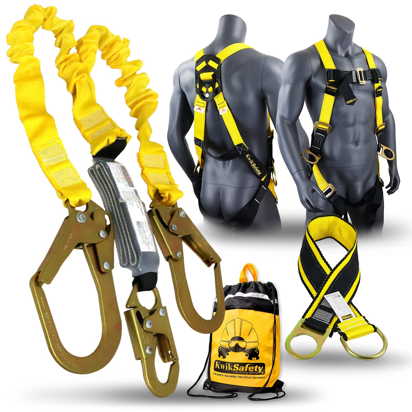 KwikSafety - Charlotte, NC - Python [KIT] Safety Lanyard + Safety Harness & Anchor/OSHA ANSI Fall Protection External Shock Absorber Construction Arborist Roofing Snap Rebar Hook Connector