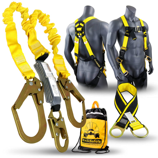 KwikSafety - Charlotte, NC - Python [KIT] Safety Lanyard + Safety Harness & Anchor/OSHA ANSI Fall Protection External Shock Absorber Construction Arborist Roofing Snap Rebar Hook Connector