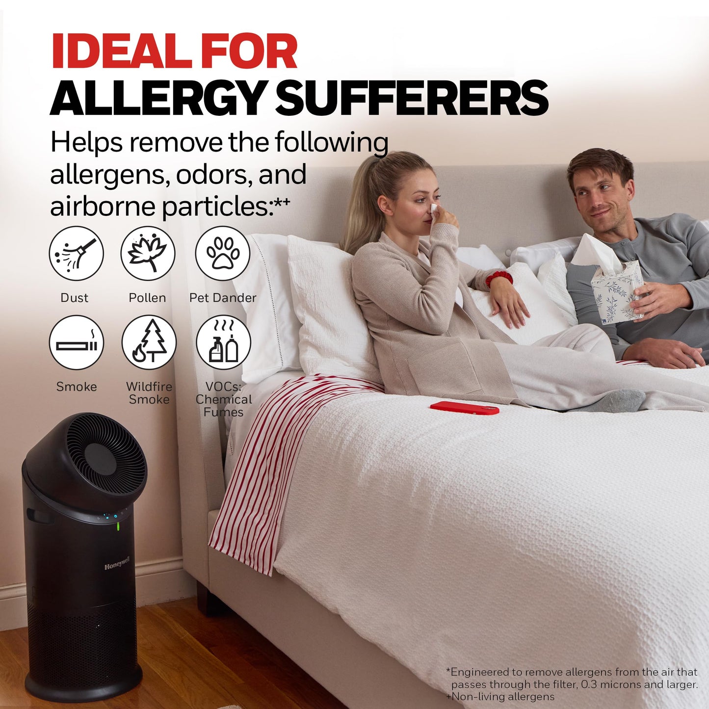 Honeywell Allergen Plus™ 3-in-1 HEPA Air Purifier for Home, Fan & Adjustable Airflow for Large Rooms up to 1928 Ft², Air Quality Sensor, Reduces Allergens, Pet Dander & Odors, Black, HPA6000B