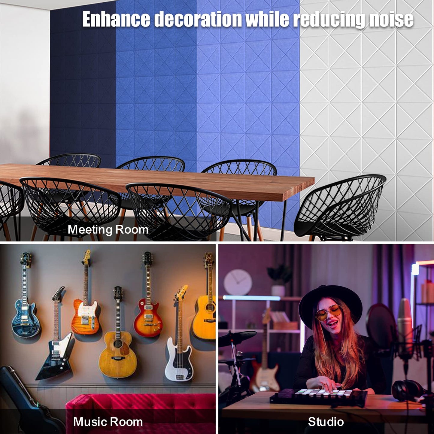 Sonicism 22 Pack X-Lined Acoustic Panels with Self-Adhesive, 12"X 12"X 0.4" Sound Proof Foam Panels, Decorative Soundproof Wall Panels, Sound Absorbing Tile for Home & Offices, White