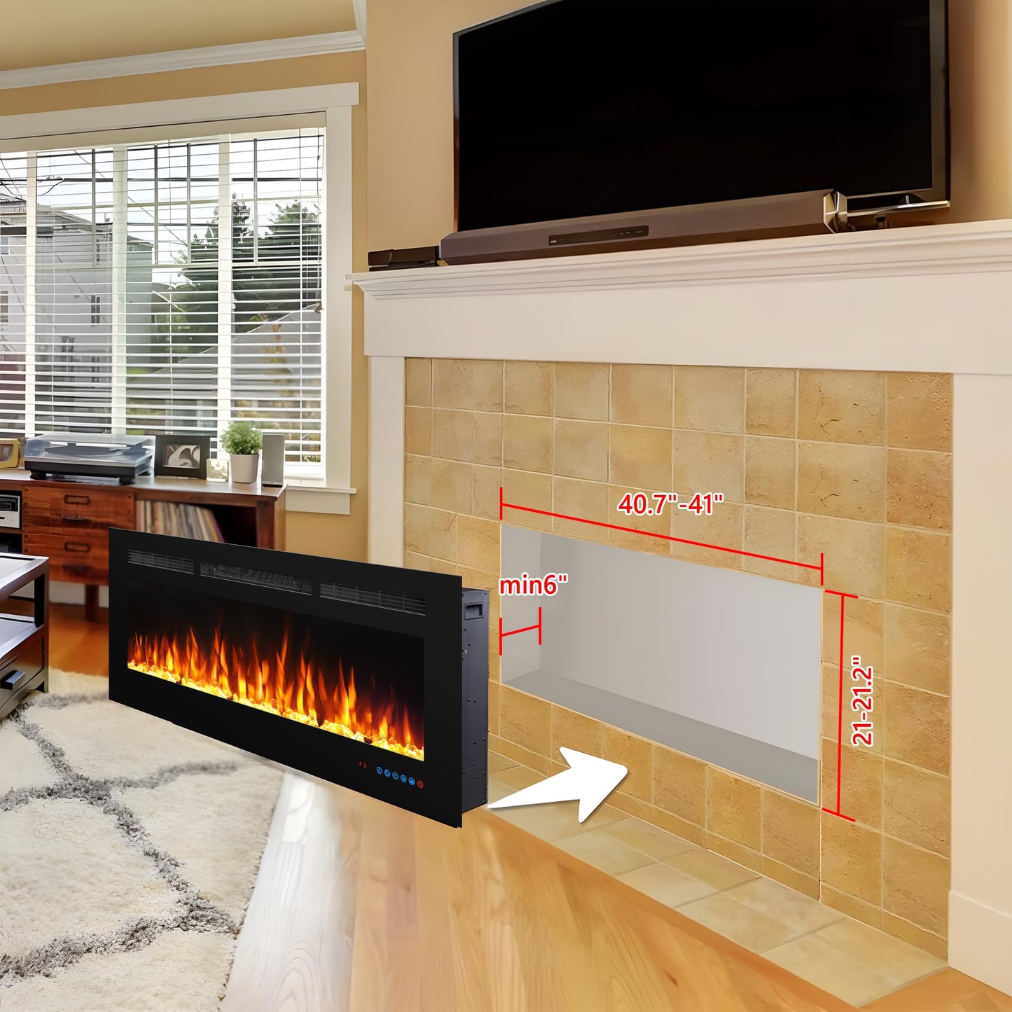 Valuxhome 45" Electric Fireplace Heater for Living Room,Timer, Overheating Protection, 5100BTU,Touch Screen, Black