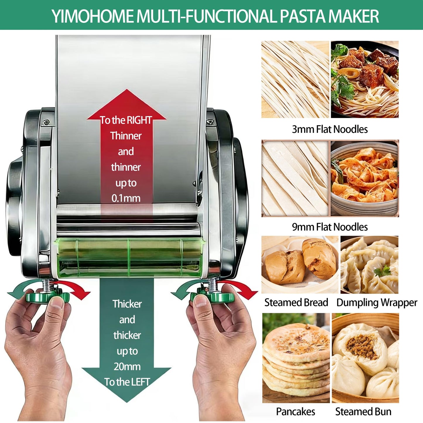 YIMOHOME Commercial Electric Pasta Maker Machine for Business Restaurant,Auto Household Noodle Maker,All Stainless Steel Dough roller,750W Strong Power Pasta Cutter,Heavy-Duty Dumpling Dough Sheeter