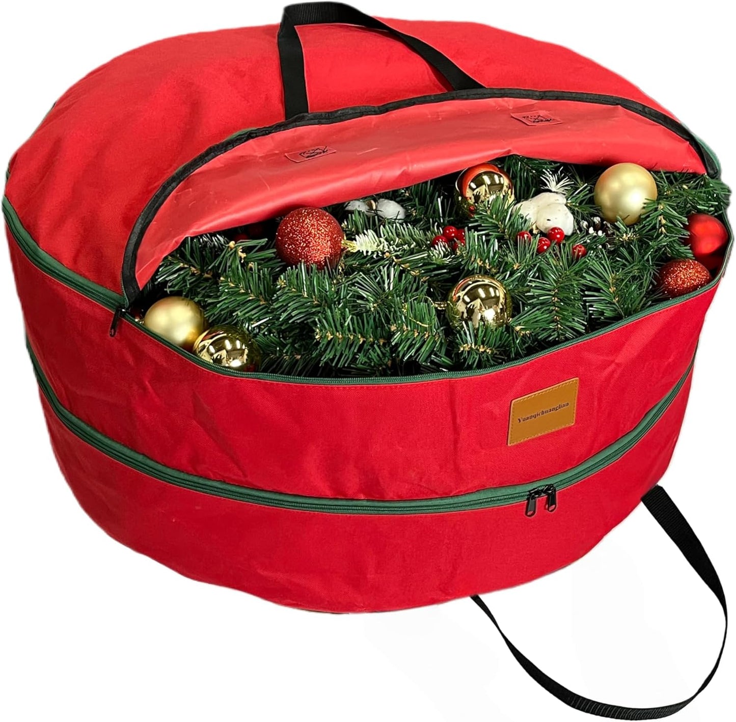 Skiennix Wreath Storage Container - Heavy Duty 600D Oxford Cloth | 24x12 Inch Red Double Bag for Holiday Wreaths