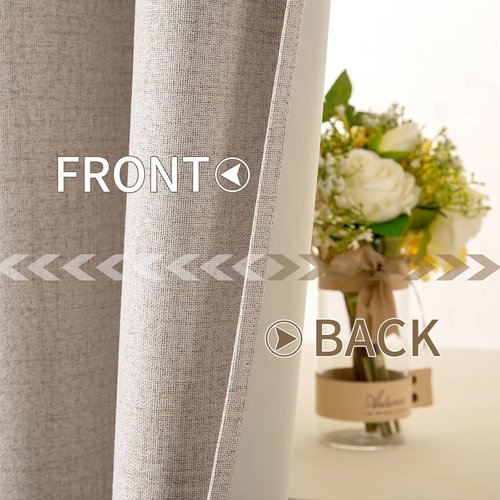 MIULEE Blackout Thermal Insulated Curtains - Linen Texture Natural Beige Drapes | 42 x 90 Inches (2 Panels)
