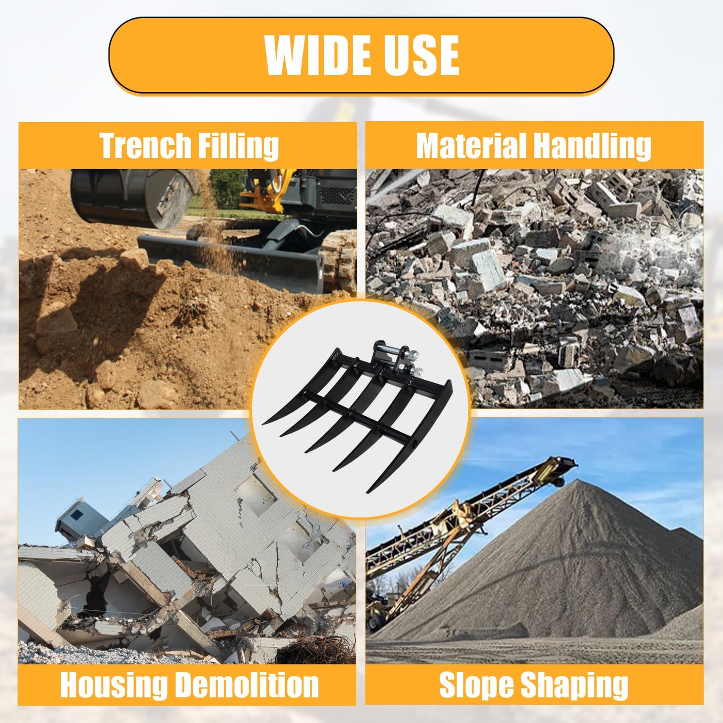 MMS Mini Excavator Rake Attachments, Wide Backhoe Rake Excavator Accessories, Suitable for 0.8-1.8 Tons Small Excavators Attachment, Use for Land Clearing, Debris Removing, Soil Spreading